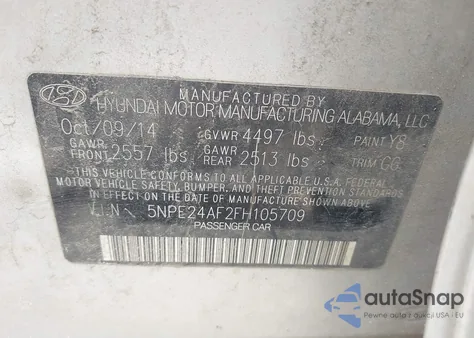 2015 Hyundai Sonata Se from USA, damaged, VIN 5NPE24AF2FH105709